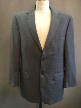 TASSO ELBA, Gray, Wool, Plaid-  Windowpane, Single Breasted, Collar Attached, Notched Lapel, 3 Pockets, 2 Buttons