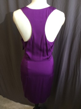CO OP, Purple, Silk, Rayon, Solid, Deep V-neck with Butterfly-wing-like Draping Front, Razor Back, Side Zip