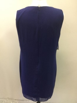 Womens, Dress, Sleeveless, PRELUDE, Dk Purple, Polyester, Solid, B40, 12, Chiffon Overlay, Gold Chain and Rhinestones at Neck