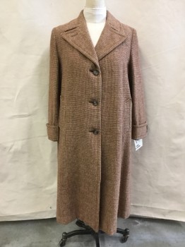 Womens, Coat, IDEAL, Terracotta Brown, Cream, Wool, Check , Tweed, 42B, Single Breasted, 3 Buttons,  Notched Lapel, 2 Pockets, 2 Buttons on Cuffs