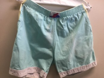 Mens, Shorts, OFF THE TOP, Turquoise Blue, White, Lt Yellow, Cotton, W28+, Elastic Waist, Pockets