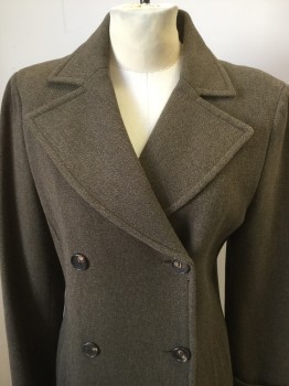 Womens, Coat, NL , Brown, Tan Brown, Wool, Solid, B 34, Double Breasted, Self Ribbed, Brown and Golden Brown Weave, Peaked Lapel, Cuffs, Slit Pockets
