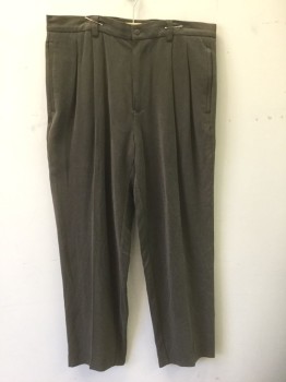 Mens, Slacks, TOMMY BAHAMA, Brown, Silk, Solid, Ins:31, W:37, Ribbed Texture, Double Pleated, Zip Fly, Thick 1/2" Wide Belt Loops, 4 Pockets, Relaxed Leg,