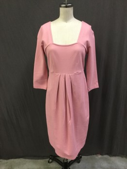 Womens, Dress, Long & 3/4 Sleeve, ISABELLA OLIVER, Rose Pink, Viscose, Elastane, Solid, 2, Jersey Knit, Square Neckline 3/4 Sleeves, Pleated Detail at Center Front,