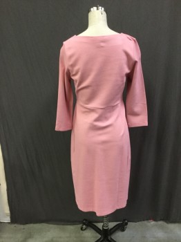 Womens, Dress, Long & 3/4 Sleeve, ISABELLA OLIVER, Rose Pink, Viscose, Elastane, Solid, 2, Jersey Knit, Square Neckline 3/4 Sleeves, Pleated Detail at Center Front,