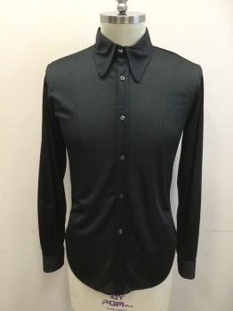 Mens, Club Shirt, KATHERINE HAMNETT, Black, Nylon, Solid, 16/35, Mesh, Button Front, Collar Attached, Long Sleeves