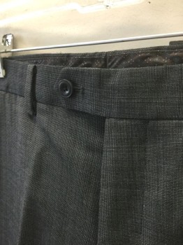 HUDSON'S BAY, Gray, Dk Gray, Wool, 2 Color Weave, Gray/Dark Gray Dotted Weave, Flat Front, Button Tab Waist, Zip Fly, 4 Pockets, Slim Straight Leg