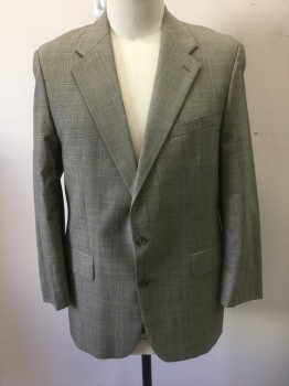 CHAPS RALPH LAUREN, Beige, Black, Lt Blue, Wool, Glen Plaid, Grid , Beige with Black Micro Glenplaid, Faint Blue Grid Stripes, Single Breasted, Notched Lapel, 2 Buttons, 3 Pockets, Solid Beige Lining