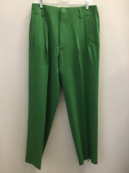 WILLIAM BERANEK, Green, Wool, Solid, Pleated Front, No Waistband, Belt Loops, Zip Fly, 2 Front Welt Pockets, 2 Back Flap Pockets