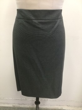 Womens, Skirt, Knee Length, ARMANI COLLEZIONI, Black, White, Wool, Silk, Dots, 10, Black with White Dotted Weave, 2" Wide Self Waistband, Pencil Fit, Invisible Zipper at Center Back, Slit at Center Back Hem