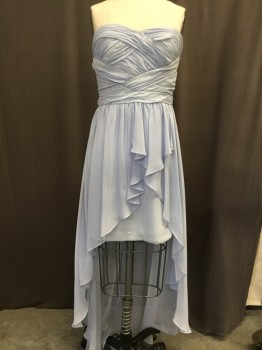 Womens, Evening Gown, AIDAN, Baby Blue, Polyester, Solid, 4, Strapless, Rouched Detailed Weave Bust W/sheer Sequins, High Low Skirt W/ruffle
