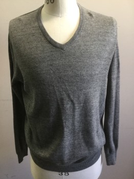Mens, Pullover Sweater, JCREW, Heather Gray, Cotton, Solid, M, V-neck, Pull Over
