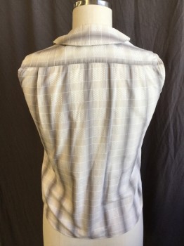 Womens, Blouse, COS COB, Gray, Tan Brown, Off White, Cotton, Diamonds, Geometric, B:36, Collar Attached, Button Front, Sleeveless,