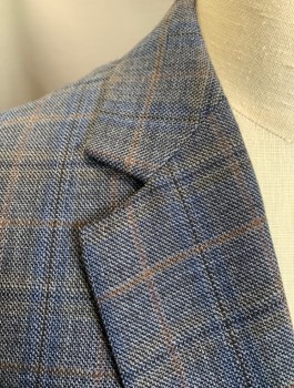 Mens, Sportcoat/Blazer, PRONTO UOMO, Dk Blue, Brown, Wool, Plaid, 42R, Single Breasted, Notched Lapel, 2 Buttons, 3 Pockets, Navy Lining