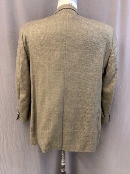 Mens, Sportcoat/Blazer, JOSEPH & FEISS, Black, Khaki Brown, Brown, Wool, Plaid, 48R, Notched Lapel, Single Breasted, Button Front, 2 Buttons, 3 Pockets