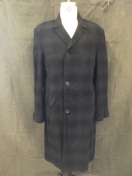 Mens, Coat, N/L, Gray, Black, Wool, Plaid, 42, Single Breasted, Button Front, Collar Attached, Notched Lapel, 2 Pockets, Long Sleeves, Panel 1/2 Cuff Roll Back