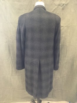 Mens, Coat, N/L, Gray, Black, Wool, Plaid, 42, Single Breasted, Button Front, Collar Attached, Notched Lapel, 2 Pockets, Long Sleeves, Panel 1/2 Cuff Roll Back