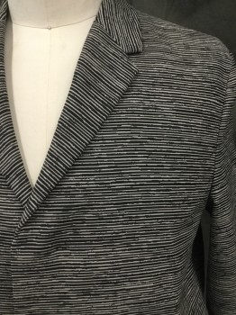 Mens, Coat, Overcoat, COS, Black, Gray, Polyester, Wool, Stripes - Static , 38R, Single Breasted, Hidden Placket, Collar Attached, Notched Lapel, Long Sleeves, 2 Pockets, Knee Length