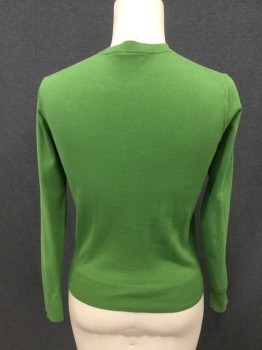 Womens, Sweater, J CREW, Green, Cotton, Elastane, Solid, S, Button Front, Ribbed Knit Neck/Waistband/Cuff, Long Sleeves
