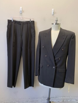 ALANDALES, Dk Brown, Wool, Synthetic, Solid, Peaked Lapel, Double Breasted, 6 Buttons, 3 Pockets,