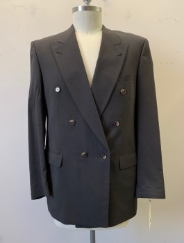 ALANDALES, Dk Brown, Wool, Synthetic, Solid, Peaked Lapel, Double Breasted, 6 Buttons, 3 Pockets,