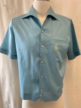 Mens, Shirt, LIBERTY HOUSE, Lt Blue, Cotton, S, Sport-shirt, Button Front, Short Sleeves, 1 Welt Pocket, Small Embroidery Detail on Pocket