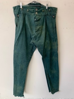 JAS TOWNSEND & SON, Dk Green, Cotton, Solid, Button Fly,  Suspender Buttons, 2 Pockets, Frayed Hem, 1800's