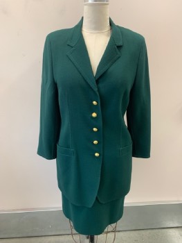 A-K-R-I-S, Forest Green, Wool, Notched Lapel, Single Breasted, B.F., Gold Buttons, 2 Welt Pockets