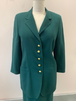 Womens, 1980s Vintage, Suit, Jacket, A-K-R-I-S, Forest Green, Wool, B: 40, Notched Lapel, Single Breasted, B.F., Gold Buttons, 2 Welt Pockets