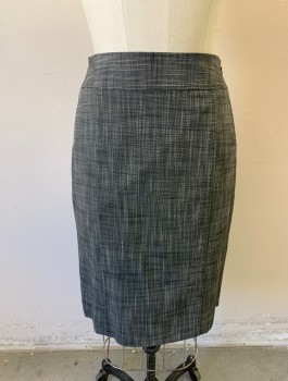 CLASSIQUES ENTIER, Charcoal Gray, Gray, Polyester, Viscose, 2 Color Weave, Pencil Skirt, Knee Length, 2" Wide Self Waistband, Hand Picked Stitching at Seams, Invisible Zipper at Side, 2 Pleats at Back Hem