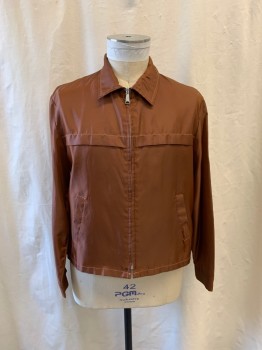 Mens, Windbreaker, RICE, Brown, Nylon, SZ. L, 44, Collar Attached, Zip Front, 2 Pockets, Long Sleeves, Tan Stitching