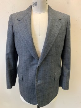 WESTERN COSTUME CO, Gray, Black, Blue, Wool, Plaid, 2 Buttons, Single Breasted, Notched Lapel, 3 Pockets