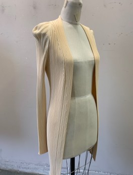 Womens, Cardigan Sweater, HERVE LEGER, Cream, Viscose, Solid, M, Rib Knit, Long Sleeves, Open at Front with No Closures, Hip Length, Slinky and Fitted