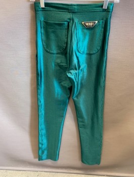 Womens, Pants, BOJEONGLES, Green, Polyester, Spandex, Solid, W26, Back Pockets with Back Logo