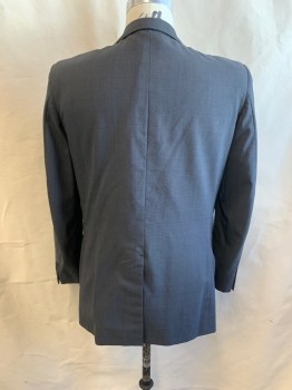 TOM JAMES, Dk Gray, Navy Blue, Black, Wool, Plaid, Notched Lapel, Single Breasted, Button Front, 2 Buttons, 3 Pockets, Single Back Vent