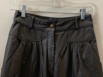 TOFFS, Dk Gray, Leather, Solid, Pleated Front, Side Pockets, Zip Front, Belt Loops,