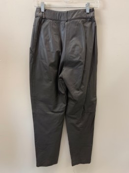 Womens, Pants, TOFFS, Dk Gray, Leather, Solid, W26, Pleated Front, Side Pockets, Zip Front, Belt Loops,