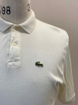 Mens, Polo Shirt, LACOSTE IZOD, Cream, Cotton, Solid, C36, Micro Pointelle Knit, S/S, CA, 2 Buttons,