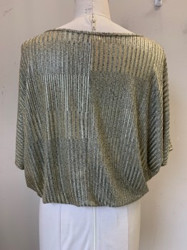 Womens, Shirt, ESPRESSO, Gold, Champagne, Polyester, Speckled, Stripes, L, S/S, Round Neck, Elastic Waist Band