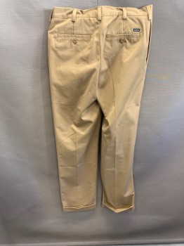 Mens, Casual Pants, IZOD, Khaki Brown, Cotton, 30/32, Side Pockets, Zip Front, Pleated Front, 2 Welt Pockets, Cuffed
