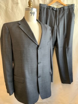 ACADEMY AWARD, Charcoal Gray, Wool, Solid, Notched Lapel, 3 Buttons, 3 Pockets,