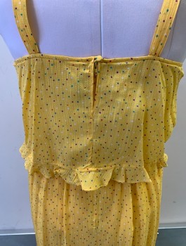 ALBERT NIPPON, Yellow, Multi-color, Polyester, Dots, Sheer Gauze, 3/4" Wide Straps, Ruffle at Bust and Hem, Knee Length, with Matching Half Slip (cf041215) and Belt (Noncoded)