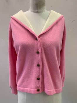 Womens, Sweater, WONDAMERE, Baby Pink, Cashmere, Solid, B: 34", Cardigan, Sailor Collar, 5 Golden Buttons