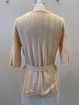 Womens, Shirt, SCOTCH ENGLISH, Peach Orange, Acrylic, Cable Knit, B36, Mid Sleeves, Wide Neck, With Matching Waist Belt