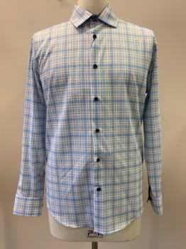 Mens, Casual Shirt, CON.STRUCT, Baby Blue, White, Blue, Black, Polyester, Spandex, Plaid, 34-35, 16.5, L/S, Button Front, Collar Attached,