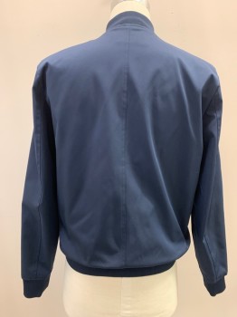 Mens, Casual Jacket, TOP MAN, Navy Blue, Polyester, Solid, S, Zip Front, L/S, 2 DIAN Pocket, Rib Knit Collar Cuffs And Waistband,
