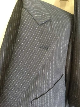 N/L, Navy Blue, Charcoal Gray, Lt Gray, Wool, Stripes - Pin, Single Breasted, 3 Buttons,  Notched Lapel, 3 Pockets, Small Repair Center Front Between Button Holes 1 & 2.,