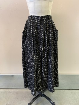 Womens, Skirt, Long, AMERICAN APPAREL, Black, Beige, Polyester, Triangles, Circles, S, Button Front, Belt Loops, 2 Pockets,