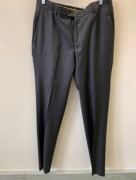 Mens, Suit, Pants, HICKEY FREEMAN, Gray, Wool, Stripes, Open, 34, Flat Front