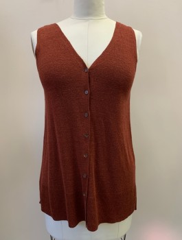 Womens, Sweater Vest, LAFAYETTE 148, Brick Red, Linen, Viscose, Solid, B:40, Sleeveless, Button Front, V Neck, Side Slits